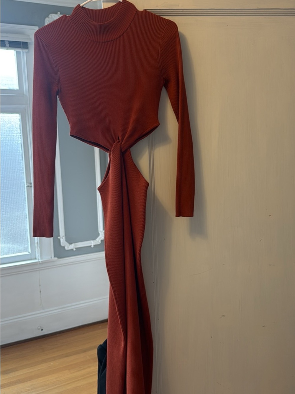 Ronny Kobo Long Sleeve Midi Dress in Rust